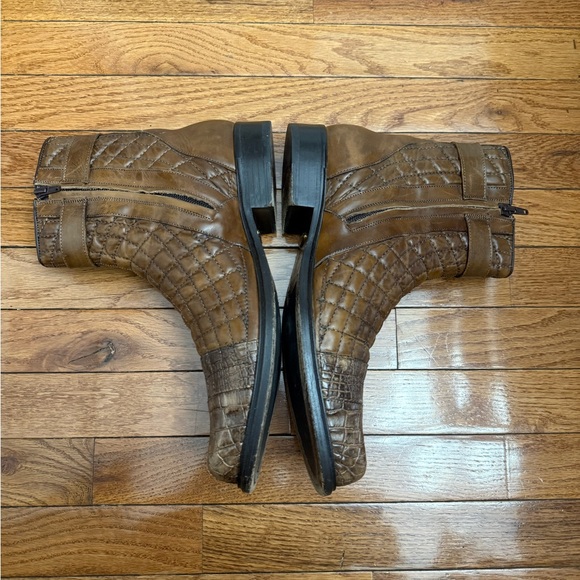 BELVEDERE MENS QUILTED brown  GENUINE ALLIGATOR BOOTS SIZE 8.5 - Picture 5 of 16